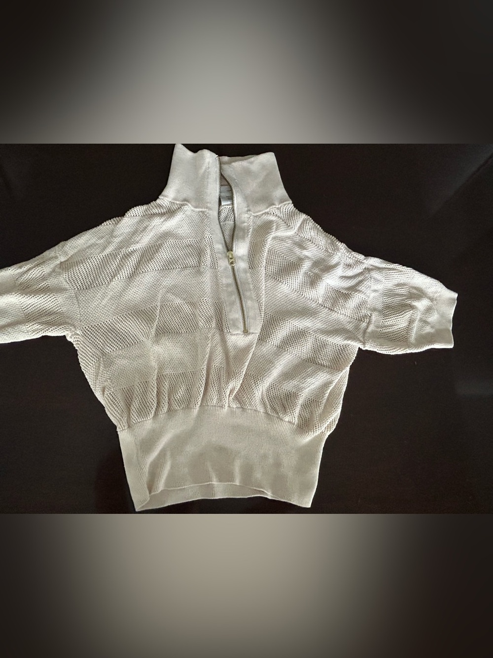 Varley Kembria Cream Half-Zip Mesh Knit Top